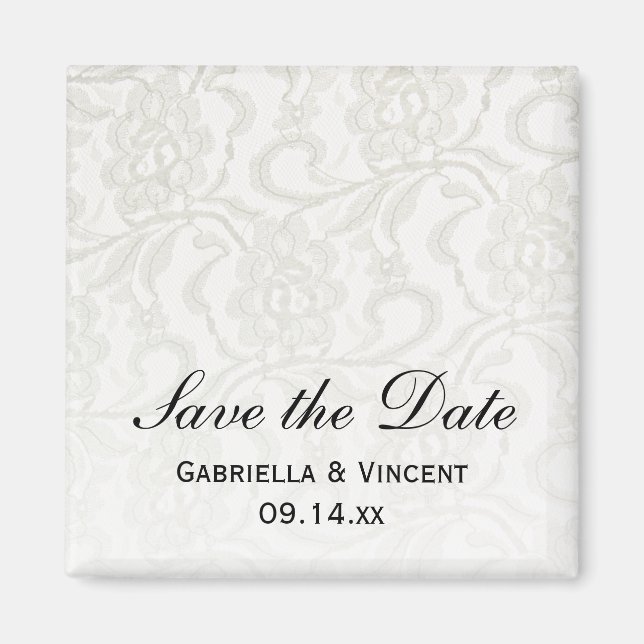 White Lace Wedding Save the Date Magnet (Front)