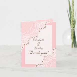 White lace with pearls pink wedding Thank You Card