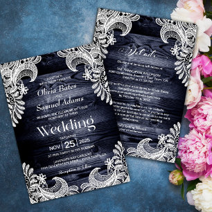 White Lace Wood All In One Wedding Invitation