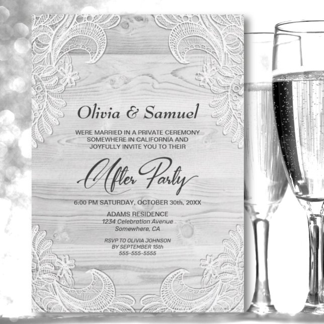 White Lace Wood Wedding After Party Invitation (Creator Uploaded)