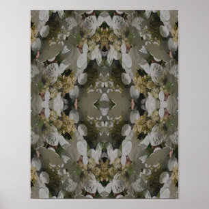White Lacecap Hydrangea Floral Mirror Abstract Poster