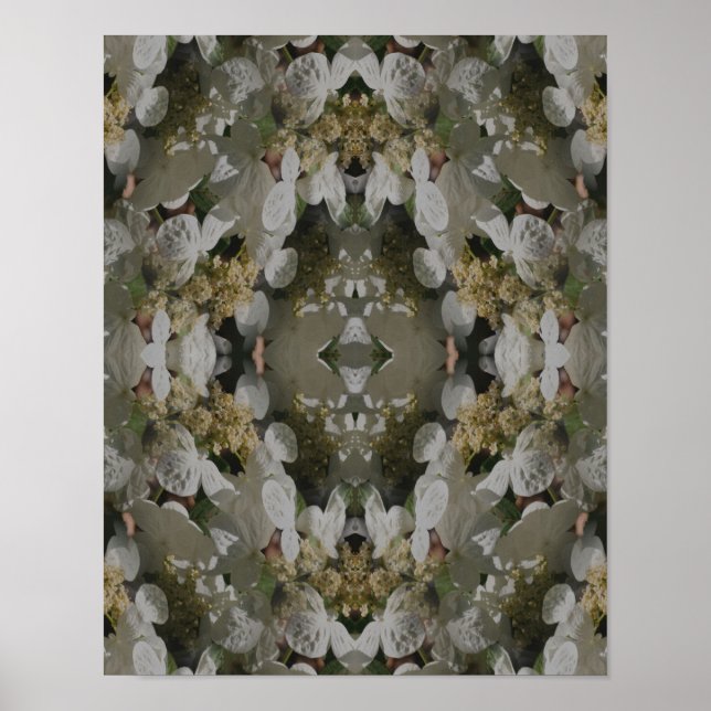 White Lacecap Hydrangea Floral Mirror Abstract  Poster (Front)