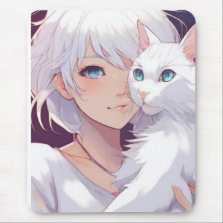 White Lady Cat Mouse Pad
