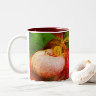 White Lady Slipper Floral Art Personalized  Two-Tone Coffee Mug