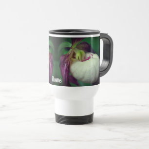 White Lady Slipper Flower Personalised  Travel Mug
