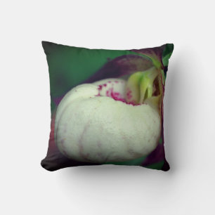White Lady Slipper Orchid Flower Close Up Cushion