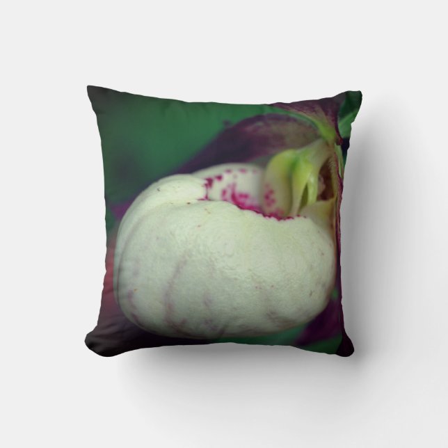 White Lady Slipper Orchid Flower Close Up   Cushion (Front)