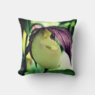 White Lady Slipper Orchid Flower Cushion