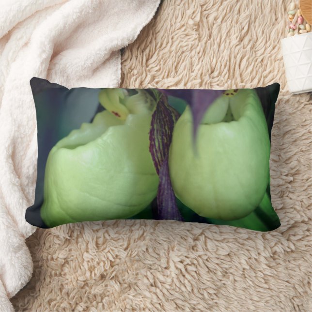 White Lady Slipper Orchid Flower Pair  Lumbar Cushion (Blanket)