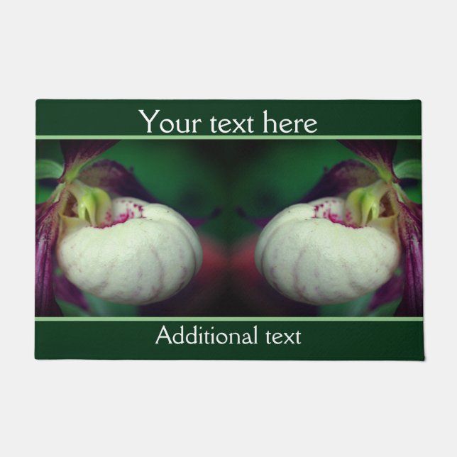 White Lady Slipper Orchid Flower Personalised Doormat (Front)