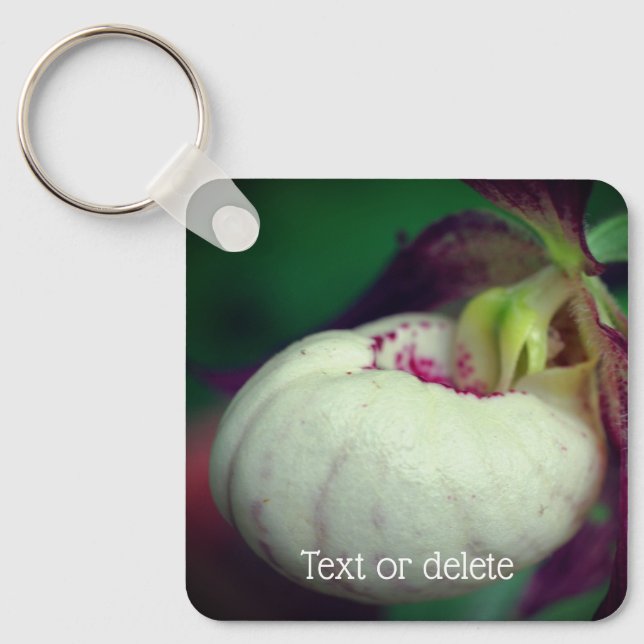 White Lady Slipper Orchid Flower Personalised Key Ring (Front)