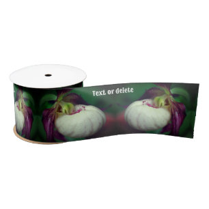 White Lady Slipper Orchid Flower Personalised Satin Ribbon