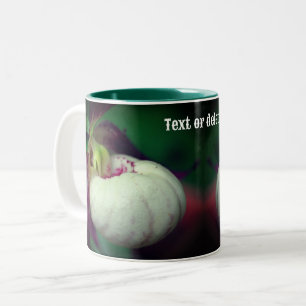 White Lady Slipper Orchid Flower Personalised Two-Tone Coffee Mug