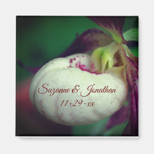 White Lady Slipper Orchid Personalised Wedding  Magnet