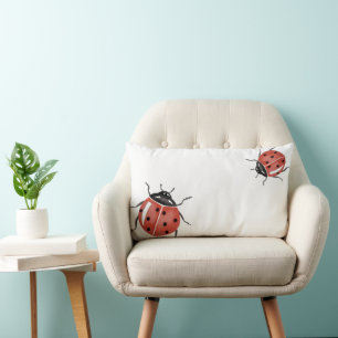 White Ladybugs Lumbar Cushion