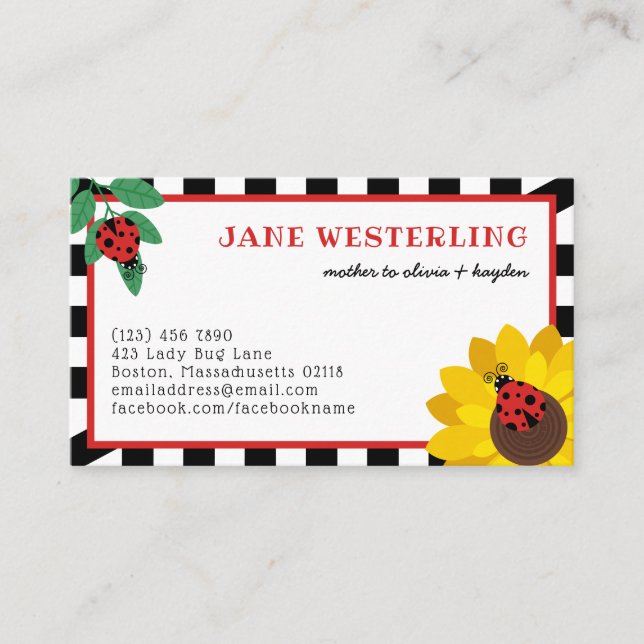 White Ladybugs & Sunflower Mum Calling Card (Front)