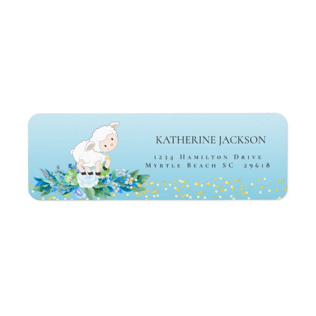White Lamb Blue Floral Boys Return Address Label (Front)