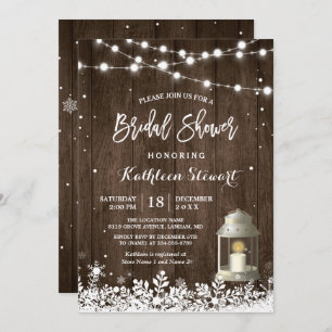 White Lantern String Lights Winter Bridal Shower Invitation