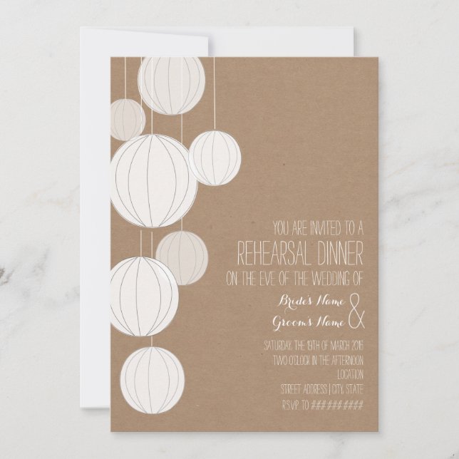 White Lanterns Cardstock Inspired Rehearsal Invitation (Front)
