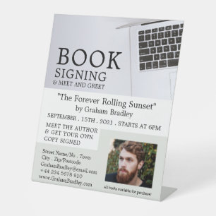 White Laptop, Writers Book Signing Advertising Pedestal Sign