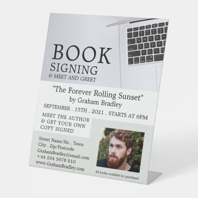 White Laptop, Writers Book Signing Advertising Pedestal Sign (Front)