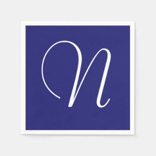 White Large Elegant Monogram   Midnight Blue Napkin