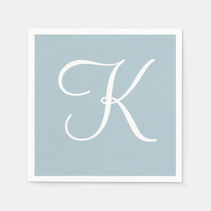 White Large Elegant Monogram   Pastel Blue Napkin