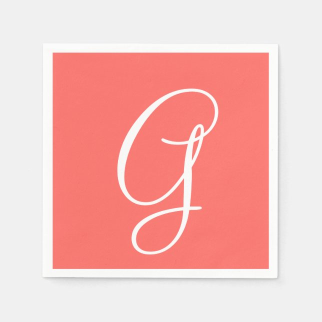 White Large Elegant Monogram | Pastel Red Napkin (Front)