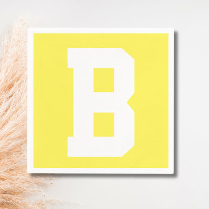 White Large Modern Initial Lemon Yellow Napkin