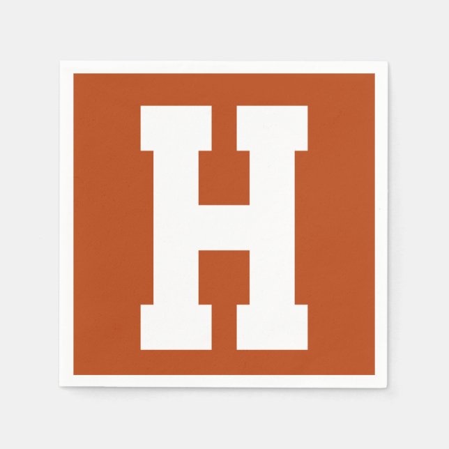 White Large Modern Initial | Rust Napkin (Front)