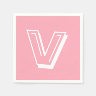 White Large Modern Monogram Baby Pink Napkin