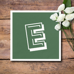 White Large Modern Monogram   Hunter Green  Napkin