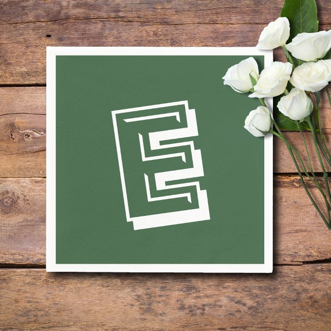 White Large Modern Monogram | Hunter Green  Napkin (Creator Uploaded)