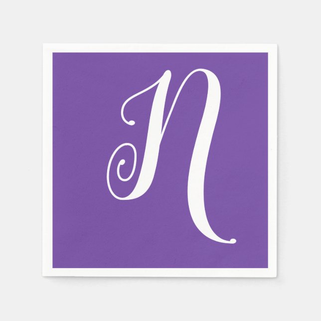 White Large Stylish Monogram | Royal Purple Napkin (Front)