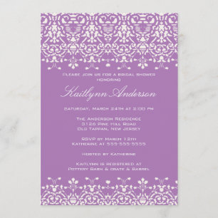 White & Lavender Damask Bridal Shower Invitation