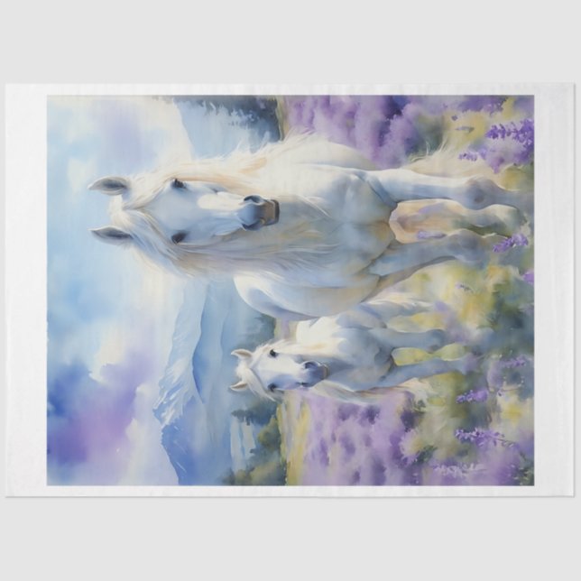 White Lavender Horses Tissue Paper (Front)