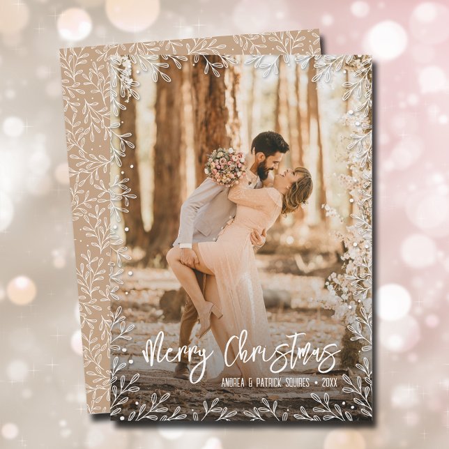White Leaf Border Christmas Photo Holiday Card (Creator Uploaded)