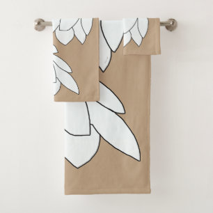 White Leaf Clusters Brown Gift      Bath Towel Set