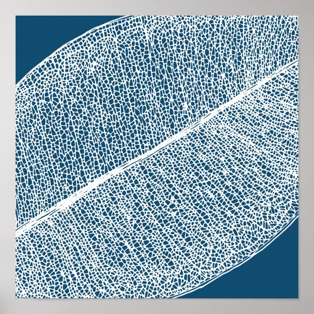 White Leaf Grid Illustration Dark Blue Poster (Front)