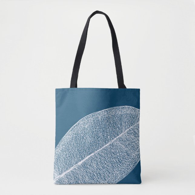 White Leaf Grid Illustration Dark Blue Tote Bag (Front)