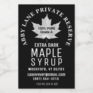 White Leaf Maple Syrup Black Curved Logo 2" x 3" Wine Label