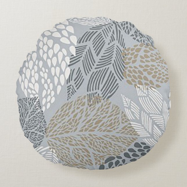 White Leaf Round Vibrant Print Pillow (Front)