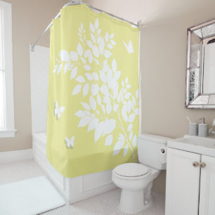 White leafy branch and butterflies in profile shower curtain