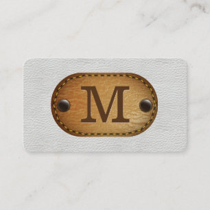 White Leather and Brown Stitched Leather Business Card