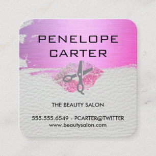 White Leather Glamour Kiss Salon Stylist Square Business Card