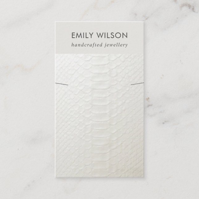 WHITE LEATHER TEXTURE NECKLACE BRACELET DISPLAY BUSINESS CARD (Front)