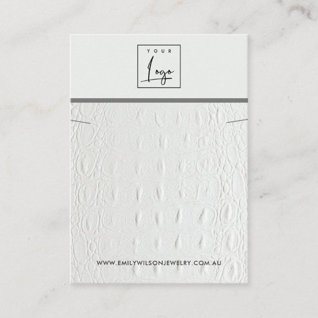 WHITE LEATHER TEXTURE NECKLACE BRACELET DISPLAY BUSINESS CARD (Front)