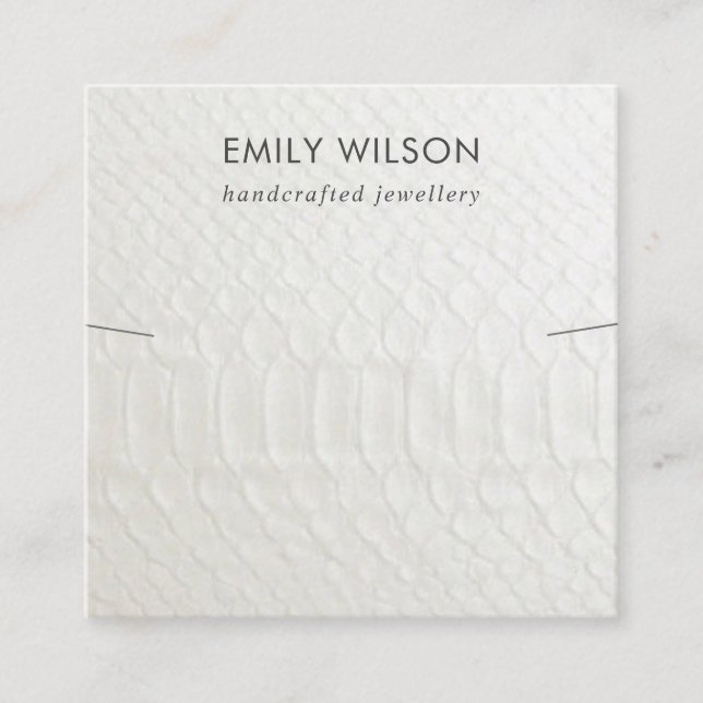 WHITE LEATHER TEXTURE NECKLACE BRACELET DISPLAY SQUARE BUSINESS CARD (Front)