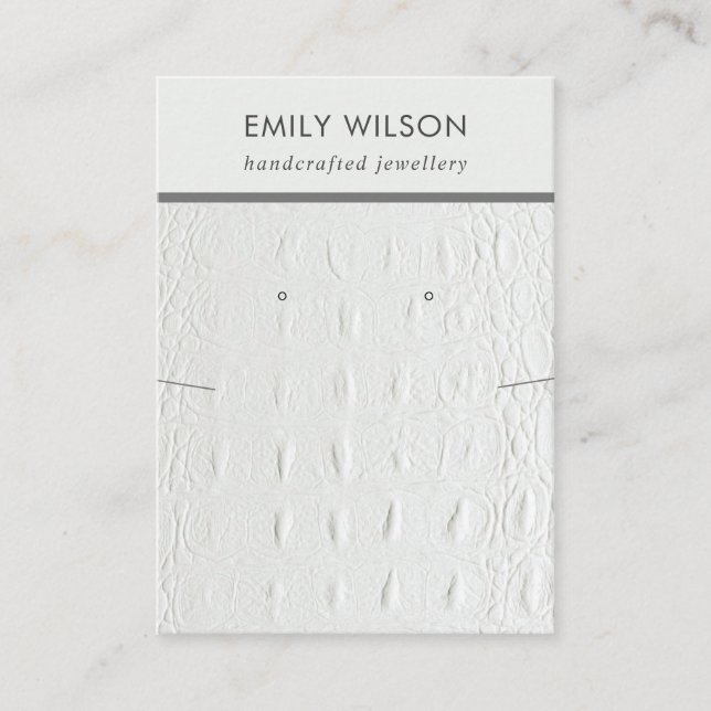 WHITE LEATHER TEXTURE NECKLACE EARRING DISPLAY BUSINESS CARD (Front)