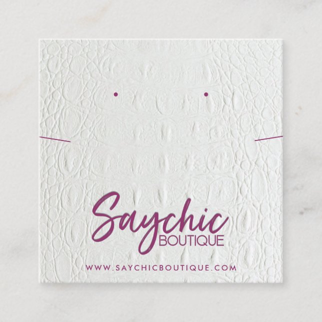 WHITE LEATHER TEXTURE NECKLACE ERING DISPLAY SQUARE BUSINESS CARD (Front)